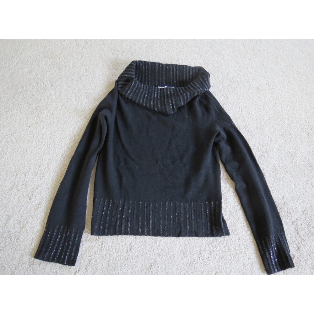 St John Evening Marie Gray Black Sparkle Turtleneck Wool Sweater M K52561
